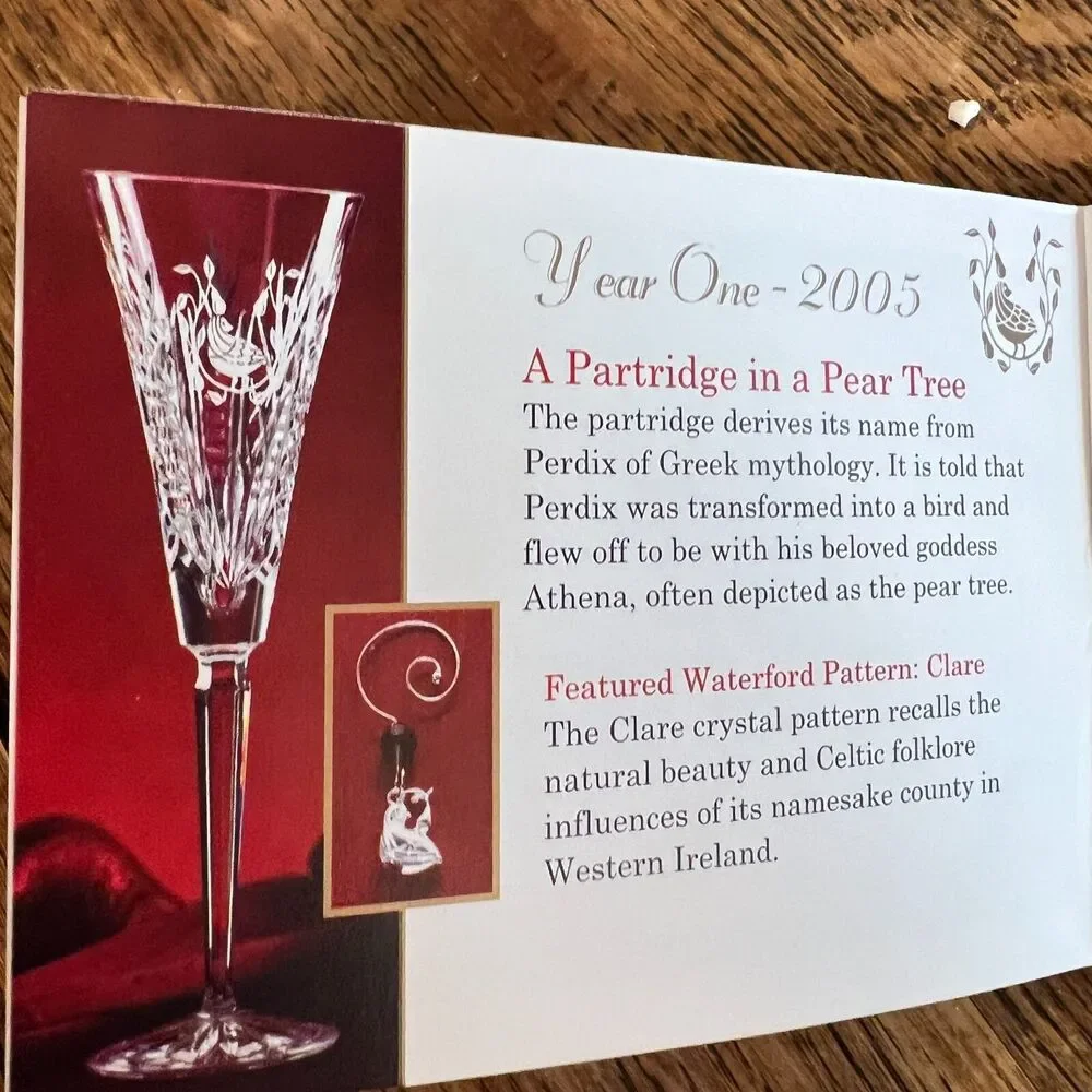 WATERFORD CRYSTAL 12 DAYS OF CHRISTMAS champagne partridge pear tree glass yr 1